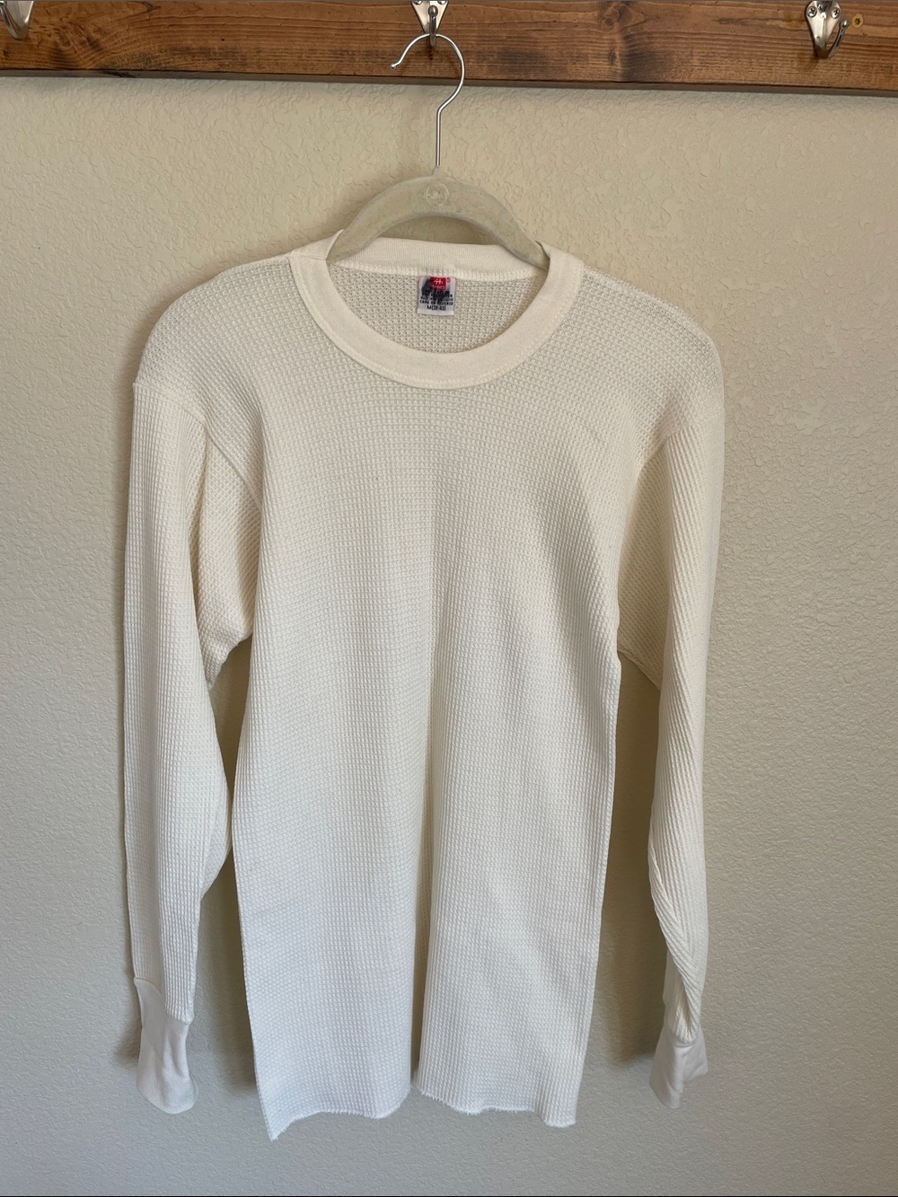 Vintage Hanes Women's Crewneck Thermal Top M Cream Waffle Knit Long John’s Warm
